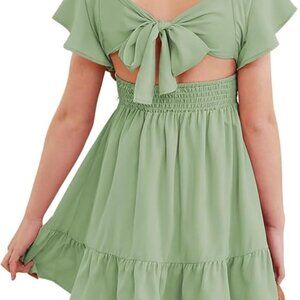 Girls Elegant Ruffle Back Tie Dress